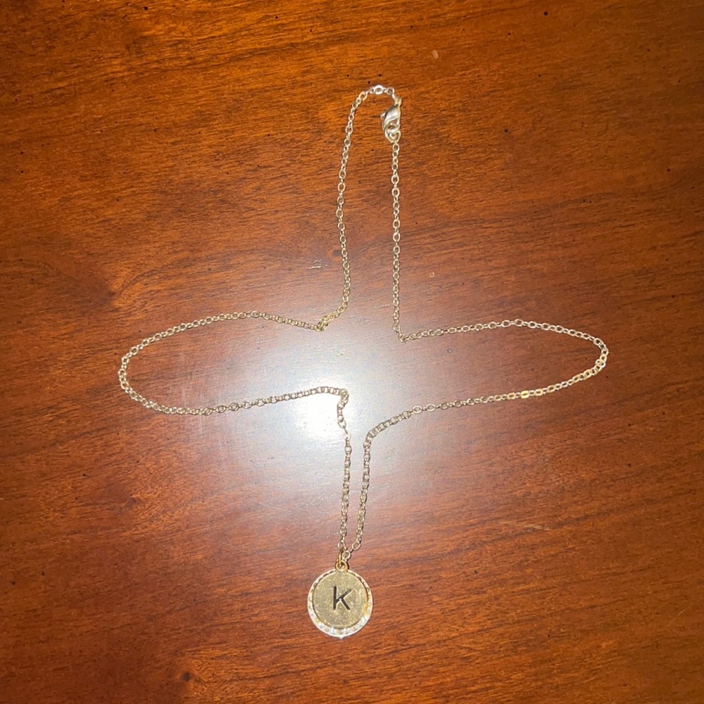 Bling gold colored K charm necklace